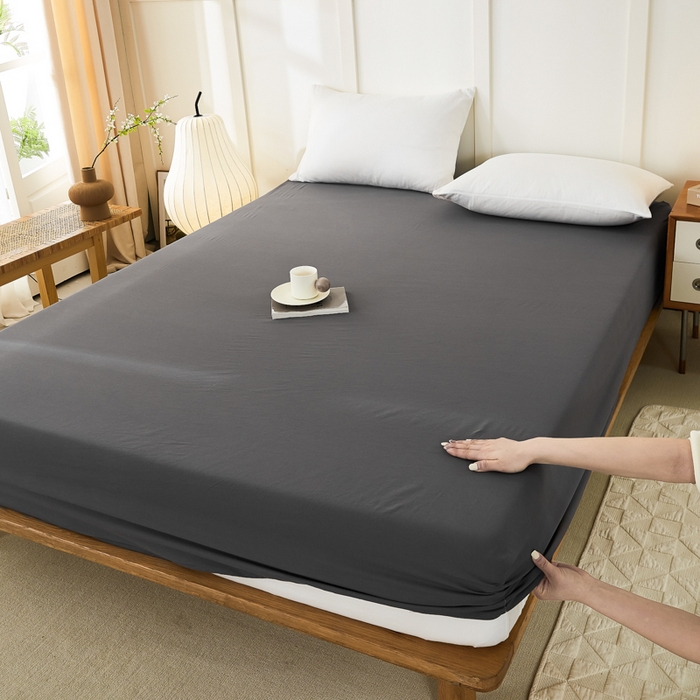 91家纺网 家纺一手货源 找家纺 凡客家居 2024新款全棉色织水洗棉单床笠 米亚—灰