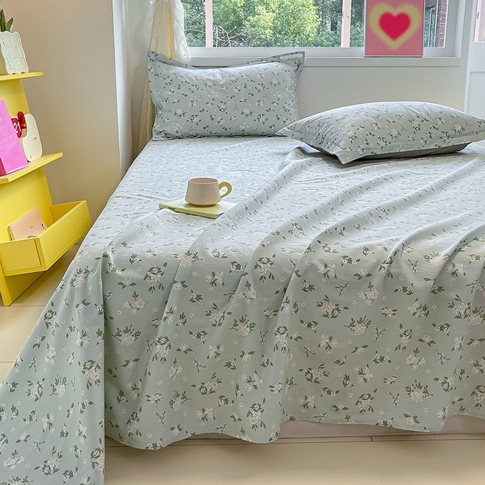 91家纺网 家纺一手货源 找家纺 绵庭家纺 2024新款AB版12868全棉印花单床单 盛夏茶花