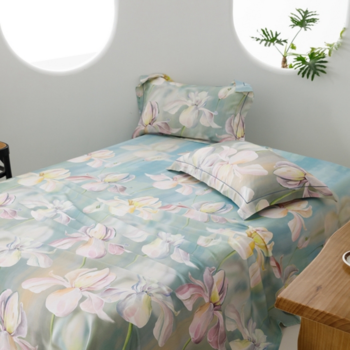 91家纺网 家纺一手货源 找家纺 2024 竹席冰丝竹纤维凉席空调席印花席子凉席三件套冰凉感软席子 绽放绿