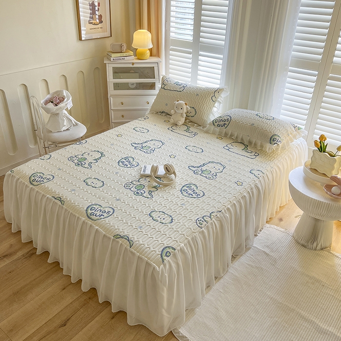 91家纺网 家纺一手货源 找家纺 慕澄家纺 2024新款小版印花床裙款乳胶凉席三件套 床裙款-顽皮小恐龙