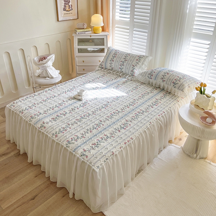 91家纺网 家纺一手货源 找家纺 慕澄家纺 2024新款小版印花床裙款乳胶凉席三件套 床裙款-花藤