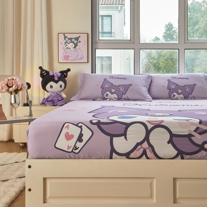 91家纺网 家纺一手货源 找家纺 蘭菲家纺 2024新款全棉大版三丽鸥卡通单床笠 库小咪