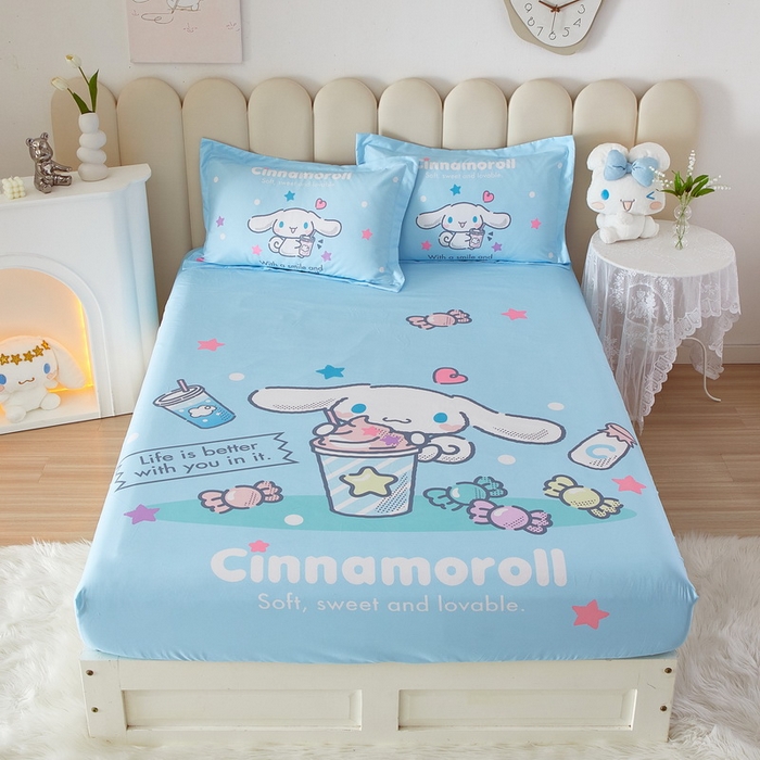 91家纺网 家纺一手货源 找家纺 蘭菲家纺 2024新款全棉大版三丽鸥卡通单床笠 奶茶来了