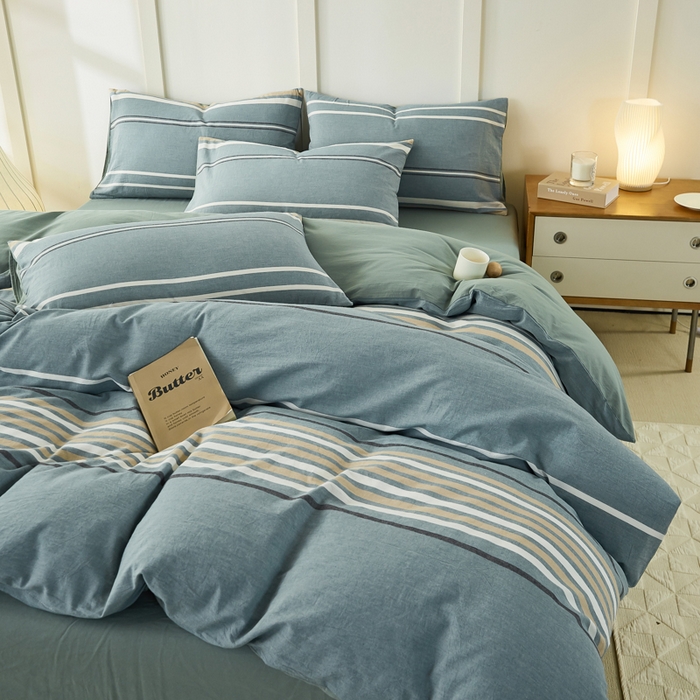 91家纺网 家纺一手货源 找家纺 凡客家居 全棉色织水洗棉四件套学生宿舍三件套 罗米娜—绿