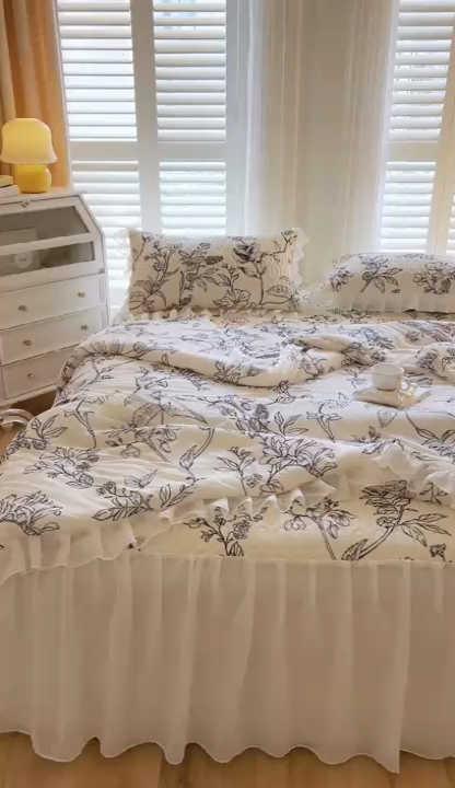91家纺网 家纺一手货源 找家纺 慕澄家纺 2024新款小版印花床裙款乳胶凉席三件套 床裙款-赫本