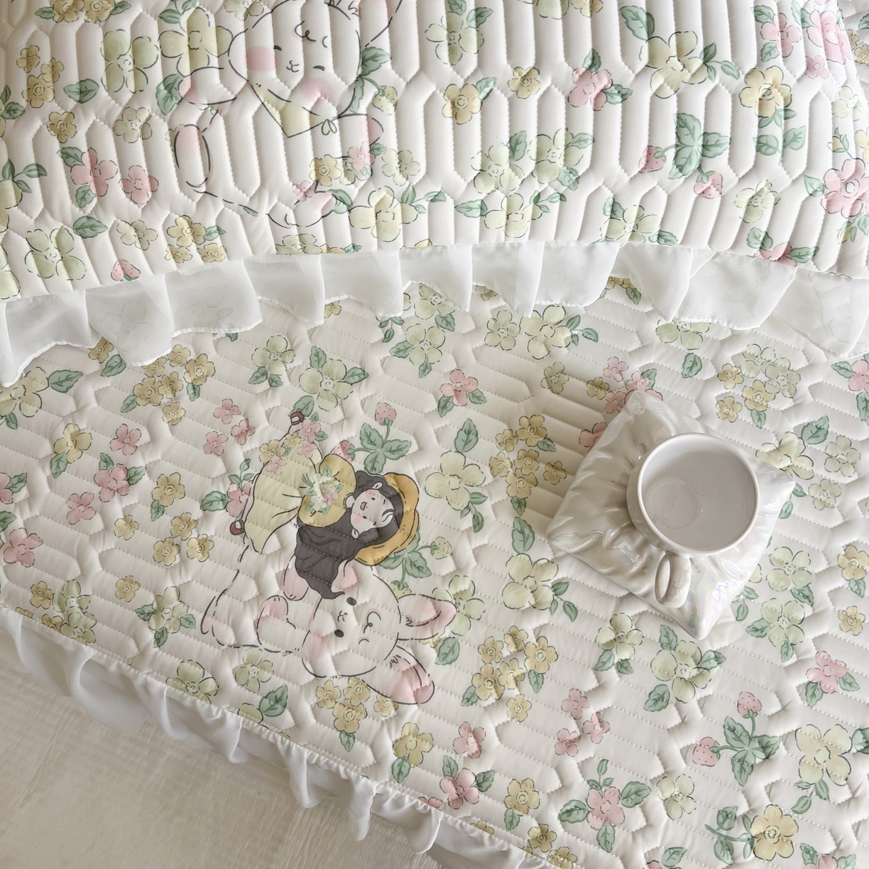 91家纺网 家纺一手货源 找家纺 慕澄家纺 2024新款小版印花床裙款乳胶凉席三件套 床裙款-夏天