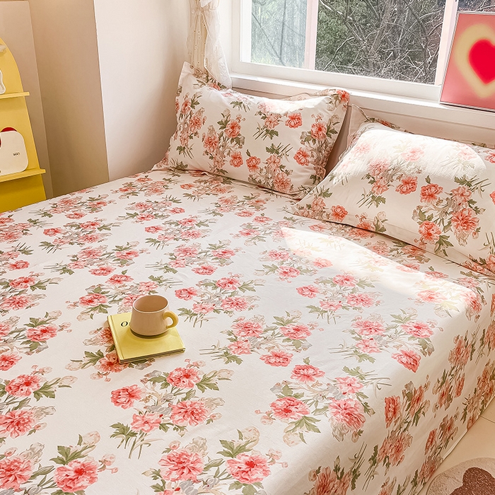 91家纺网 家纺一手货源 找家纺 绵庭家纺 2024新款AB版12868全棉印花单床单 叶语初晴