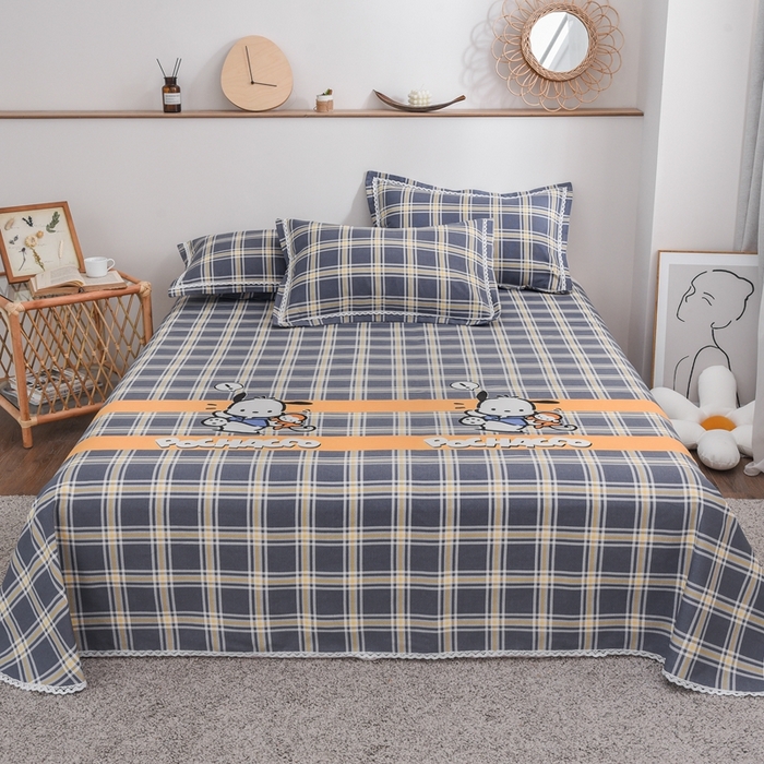 91家纺网 家纺一手货源 找家纺 一比一 2024新款蕾丝老粗布凉席三件套 萌熊-灰格