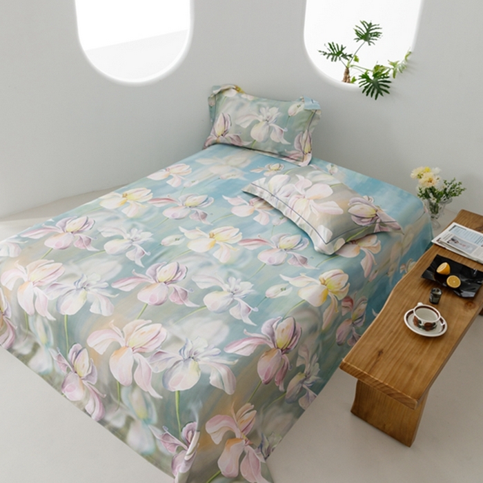 91家纺网 家纺一手货源 找家纺 2024 竹席冰丝竹纤维凉席空调席印花席子凉席三件套冰凉感软席子 绽放绿