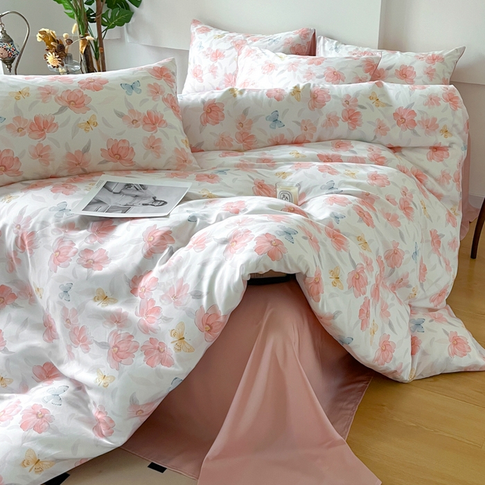 91家纺网 家纺一手货源 找家纺 千朵 2024新款莱赛尔天丝四件套 妙花粉