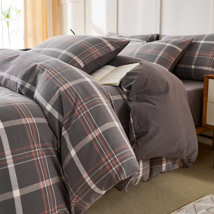 91家纺网 家纺一手货源 找家纺 凡客家居 2024新款全棉色织水洗棉被套学生宿舍 米亚—灰