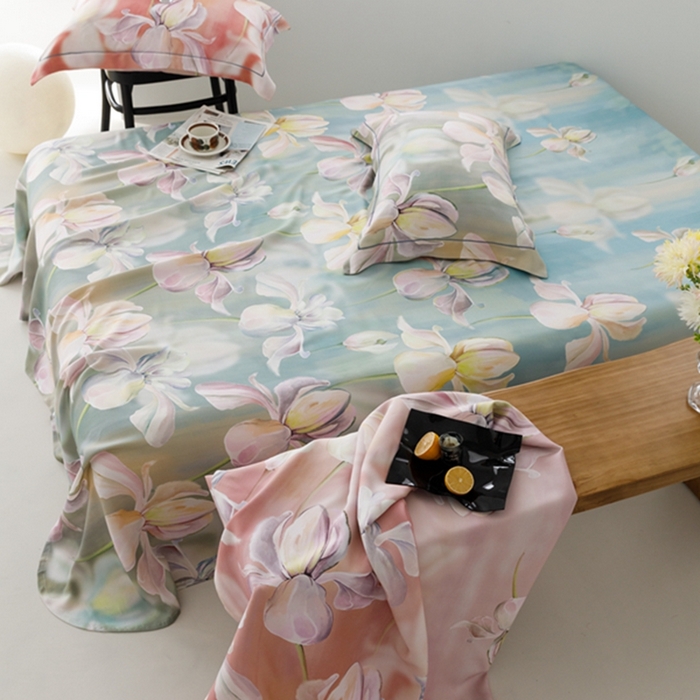 91家纺网 家纺一手货源 找家纺 2024 竹席冰丝竹纤维凉席空调席印花席子凉席三件套冰凉感软席子 绽放粉