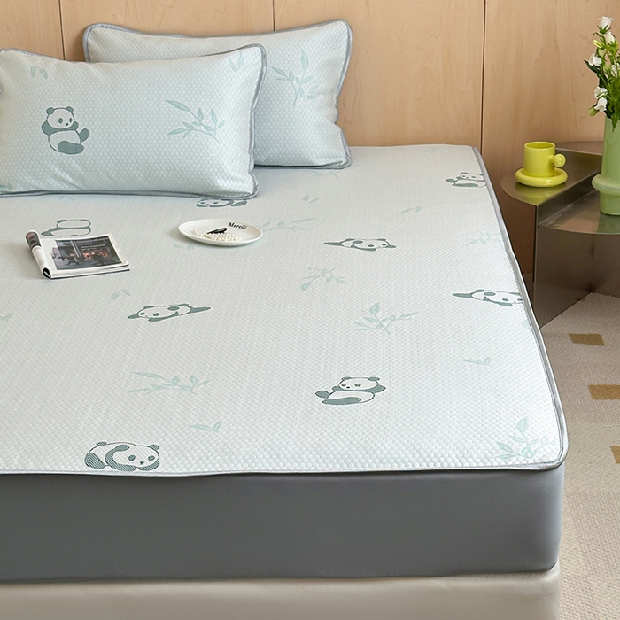 91家纺网 家纺一手货源 找家纺 顾里家纺 新款冰豆豆立体提花软席床笠款 国宝熊猫绿