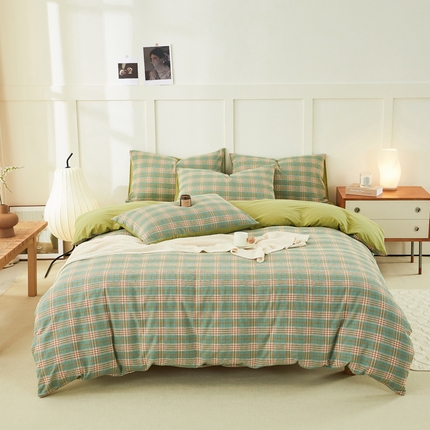 91家纺网 家纺一手货源 找家纺 凡客家居 2024新款全棉色织水洗棉被套学生宿舍 轻萝—绿