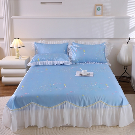 91家纺网 家纺一手货源 找家纺 （总）雪夫人 2024新款冰丝凉席床裙三件套 