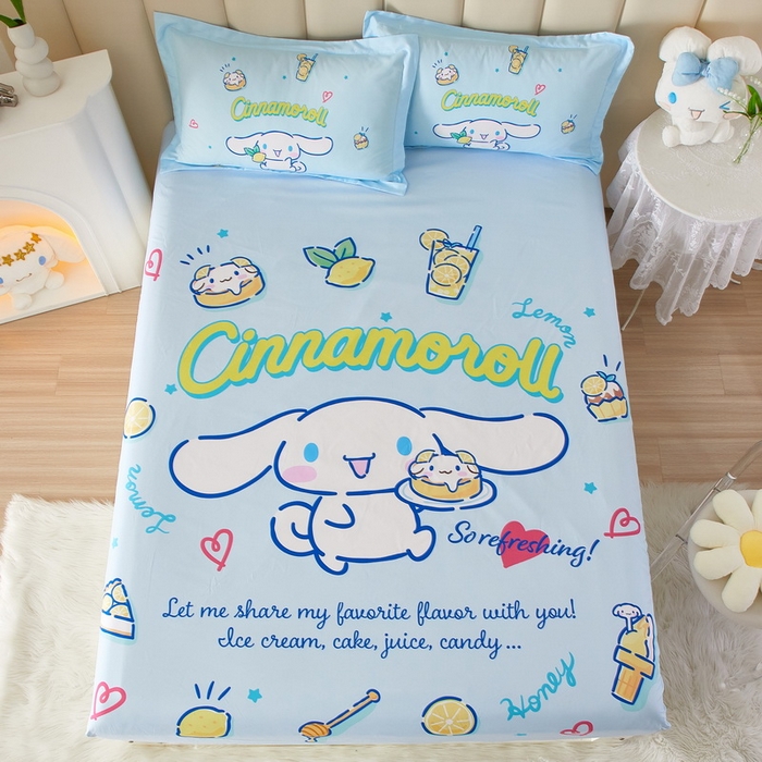 91家纺网 家纺一手货源 找家纺 蘭菲家纺 2024新款全棉大版三丽鸥卡通单床笠 圆宝