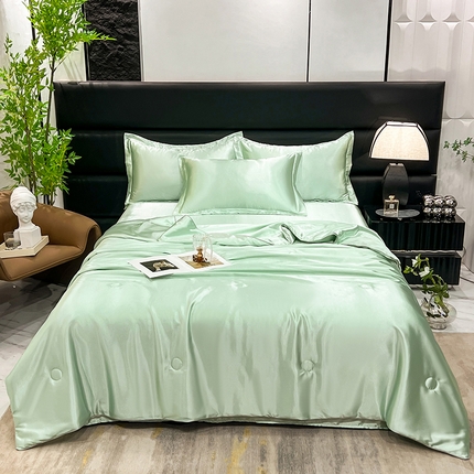 91家纺网 家纺一手货源 找家纺 新18 经年2025年 夏季丝绸真丝手感水洗真丝夏被四件套 夏被-抹茶绿