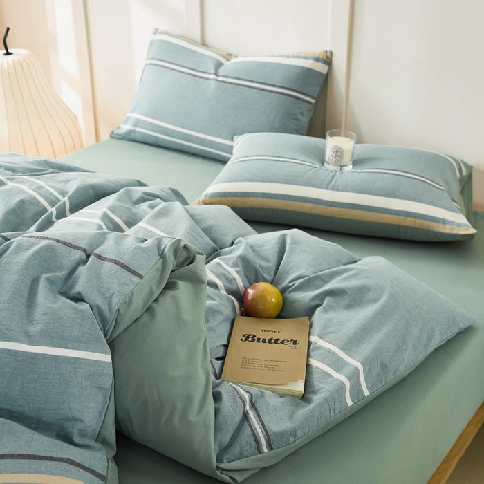 91家纺网 家纺一手货源 找家纺 凡客家居 全棉色织水洗棉四件套学生宿舍三件套 罗米娜—绿