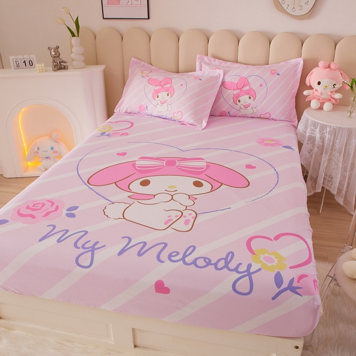 91家纺网 家纺一手货源 找家纺 蘭菲家纺 2024新款全棉大版三丽鸥卡通单床笠 天真