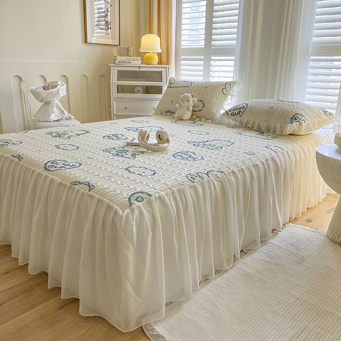 91家纺网 家纺一手货源 找家纺 慕澄家纺 2024新款小版印花床裙款乳胶凉席三件套 床裙款-顽皮小恐龙