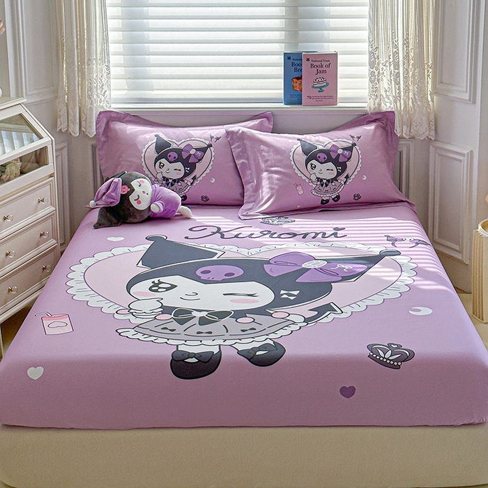 91家纺网 家纺一手货源 找家纺 蘭菲家纺 2024新款全棉大版三丽鸥卡通单床笠 奶油巴库