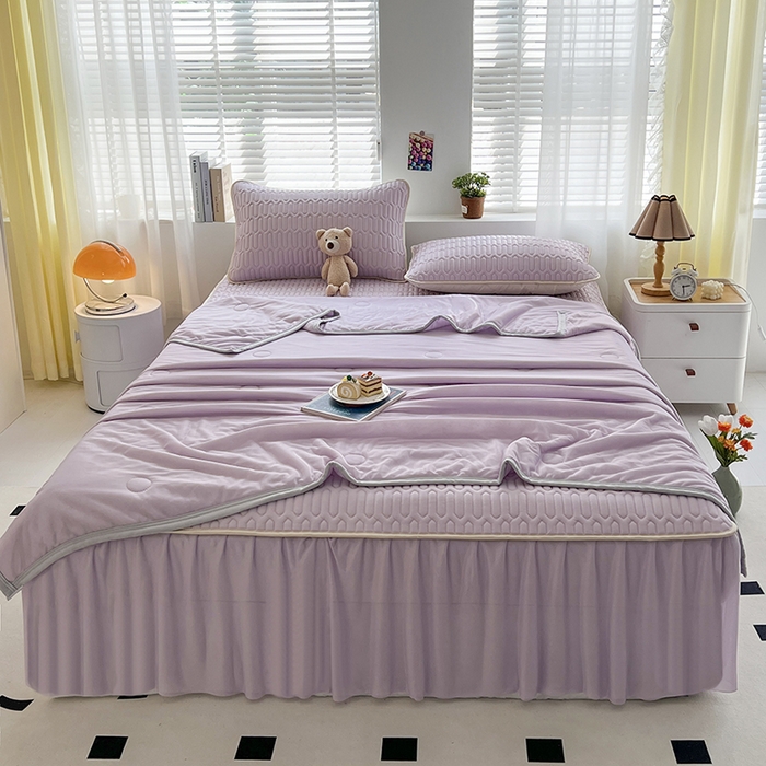 91家纺网 家纺一手货源 找家纺 爱洛 2024新款凉感丝乳胶凉席夏被四件套夏凉被空调被乳胶席 紫色