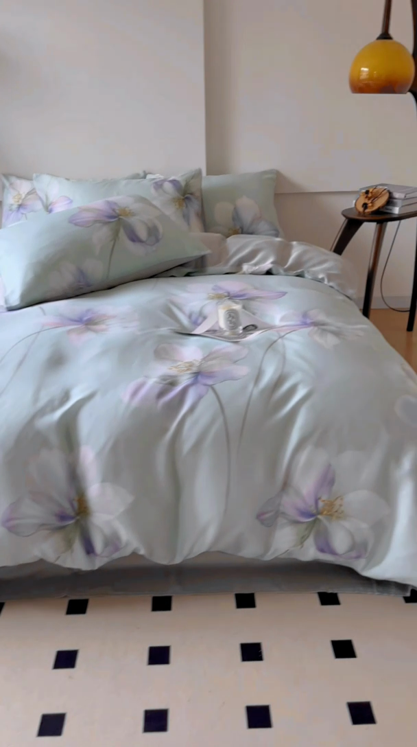 91家纺网 家纺一手货源 找家纺 千朵 2024新款莱赛尔天丝四件套 流香绿