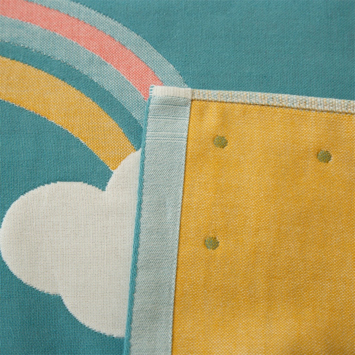 91家纺网 家纺一手货源 找家纺 朴尔家纺-毛巾被 2024新款卡通风格全棉四层纱布枕巾 彩虹-绿