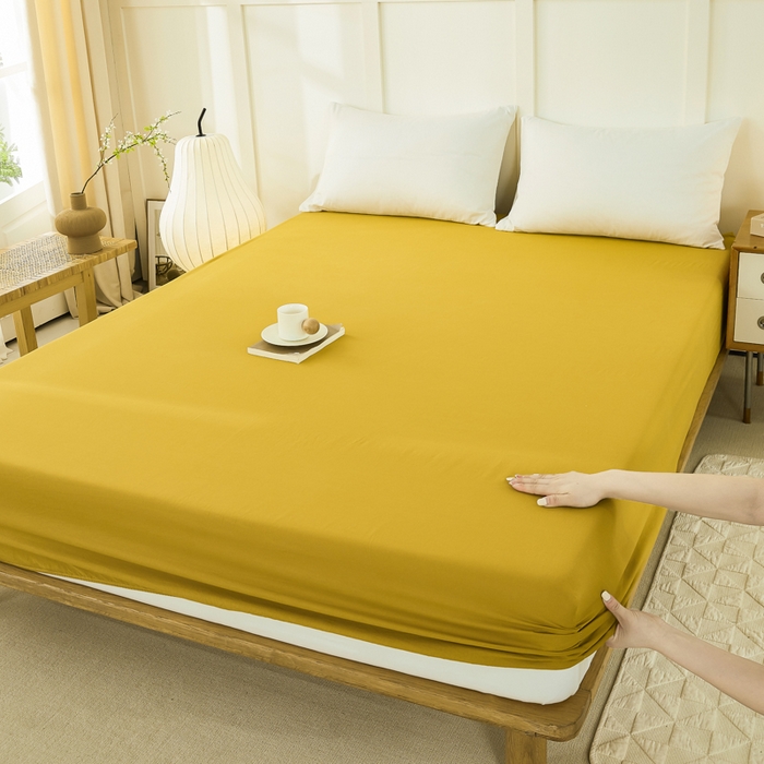 91家纺网 家纺一手货源 找家纺 凡客家居 2024新款全棉色织水洗棉单床笠 暖栀—咖