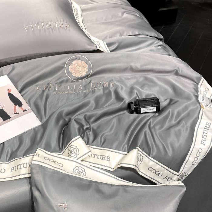 91家纺网 家纺一手货源 找家纺 2025新款 水洗真丝四件套-香蜜 香蜜-高级灰