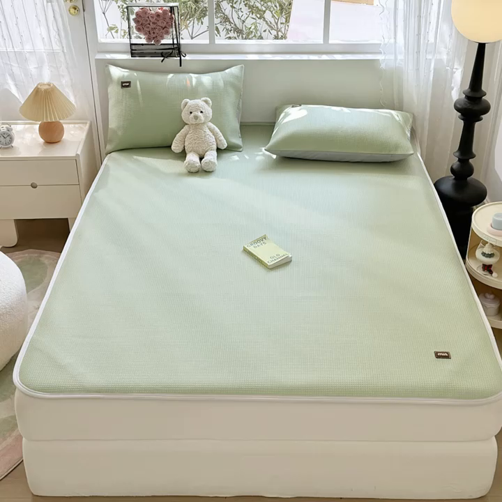 91家纺网 家纺一手货源 找家纺 慕澄家纺 2024新款高克重冰豆豆复合纯色贴标凉席  冰激凌-绿
