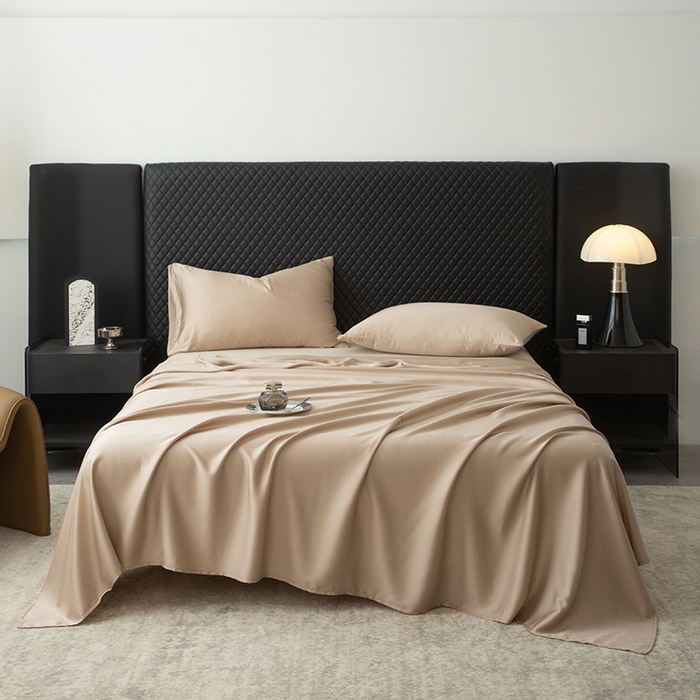 91家纺网 家纺一手货源 找家纺 简宜家居 2025新款60支兰精天丝单品床单 柔肌-奶茶