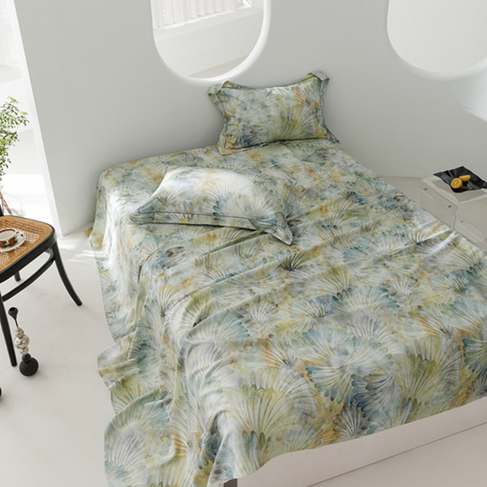 91家纺网 家纺一手货源 找家纺 2024 竹席冰丝竹纤维凉席空调席印花席子凉席三件套冰凉感软席子 鸢尾绿