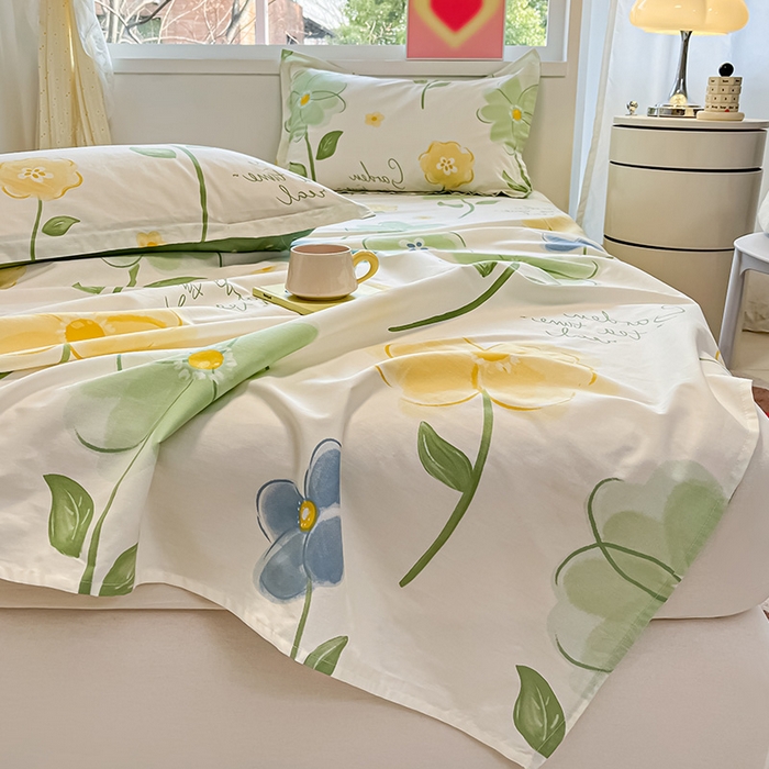 91家纺网 家纺一手货源 找家纺 绵庭家纺 2024新款AB版12868全棉印花单床单 惊鸿仙子绿