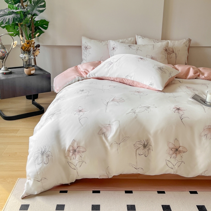 91家纺网 家纺一手货源 找家纺 千朵 2024新款莱赛尔天丝四件套 枝叶诗韵