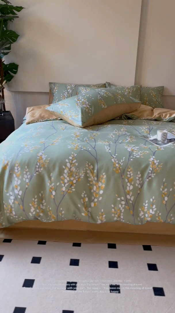 91家纺网 家纺一手货源 找家纺 千朵 2024新款莱赛尔天丝四件套 兰卡青