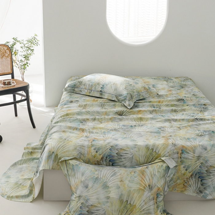 91家纺网 家纺一手货源 找家纺 2024 竹席冰丝竹纤维凉席空调席印花席子凉席三件套冰凉感软席子 鸢尾绿