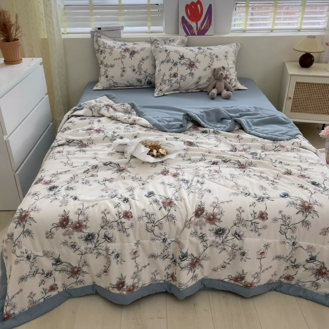 91家纺网 家纺一手货源 找家纺 （总）梵克保罗 2024新款春夏水洗棉麻双层纱夏被四件套