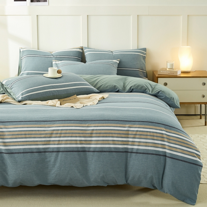 91家纺网 家纺一手货源 找家纺 凡客家居 全棉色织水洗棉四件套学生宿舍三件套 罗米娜—绿