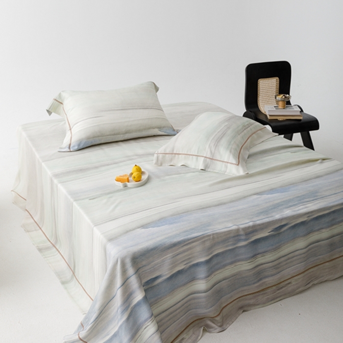 91家纺网 家纺一手货源 找家纺 2024 竹席冰丝竹纤维凉席空调席印花席子凉席三件套冰凉感软席子 大理蓝