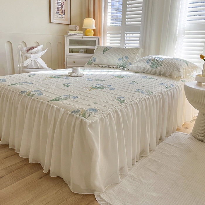 91家纺网 家纺一手货源 找家纺 慕澄家纺 2024新款小版印花床裙款乳胶凉席三件套 床裙款-祈愿