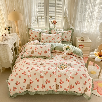 眠屿 2024新款40支全棉花边四件套 樱桃熊仔