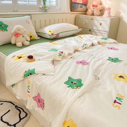 91家纺网 家纺一手货源 找家纺 （总）花漾 2024新款A类花边小清新卡通针织凉感丝夏被软席四件套凉席夏被四件套