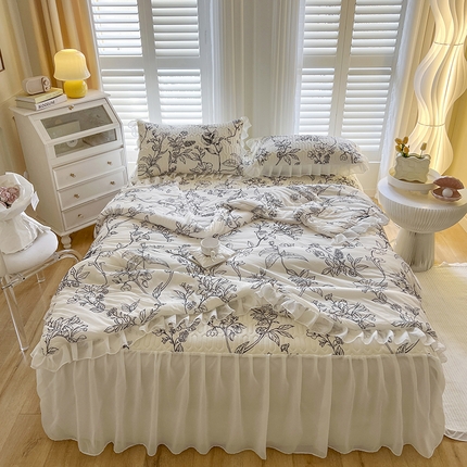 （总）慕澄家纺 2024新款小版印花床裙款乳胶凉席凉感丝夏被四件套