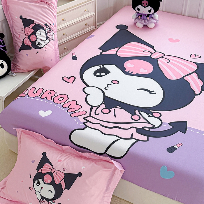 91家纺网 家纺一手货源 找家纺 蘭菲家纺 2024新款全棉大版三丽鸥卡通单床笠 公主酱小库