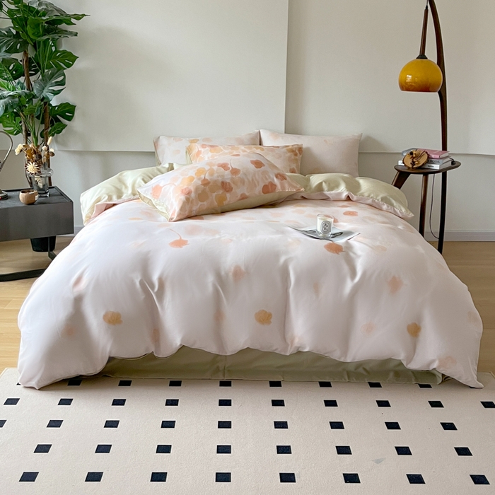 91家纺网 家纺一手货源 找家纺 千朵 2024新款莱赛尔天丝四件套 叶暖