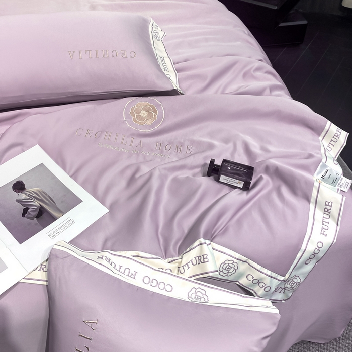 91家纺网 家纺一手货源 找家纺 2025新款 水洗真丝四件套-香蜜 香蜜-香芋紫