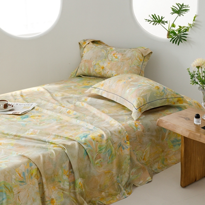 91家纺网 家纺一手货源 找家纺 2024 竹席冰丝竹纤维凉席空调席印花席子凉席三件套冰凉感软席子 油画杏