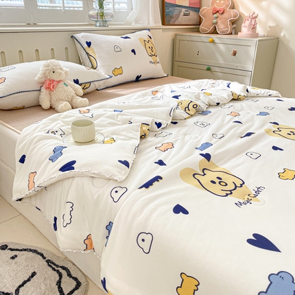 91家纺网 家纺一手货源 找家纺 （总）花漾 2024新款A类花边小清新卡通针织凉感丝夏被软席四件套凉席夏被四件套