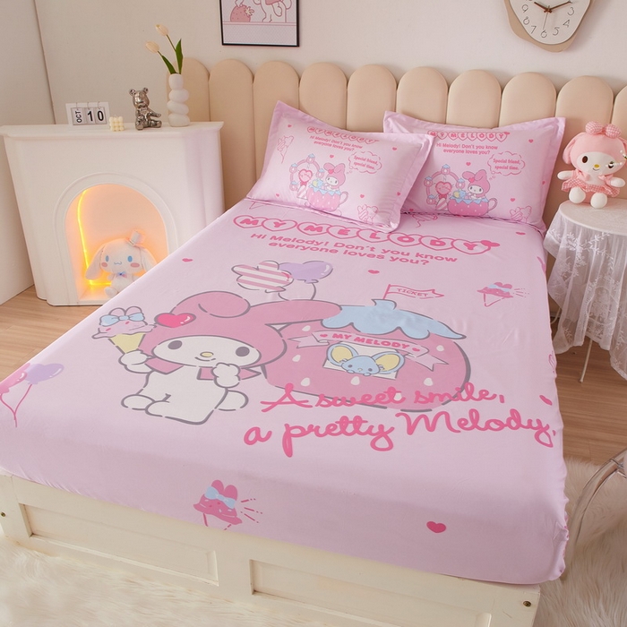 91家纺网 家纺一手货源 找家纺 蘭菲家纺 2024新款全棉大版三丽鸥卡通单床笠 花园宝宝